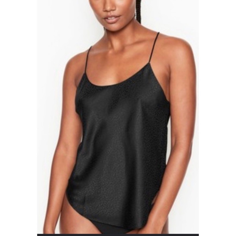 Victorias Secret Black Satin Leopard Print Camisole Top XL NWT Sexy Lingerie